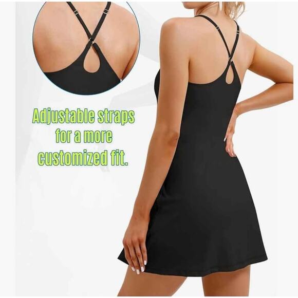 Ewedoo's Women's Square Neck Tennis Dress Sleeveless Built in Shorts Size Small - Picture 2 of 6